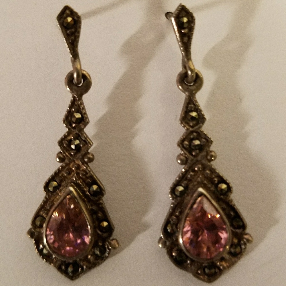 Vintage 1960s Pink Tourmaline Dangle Drop Earrings